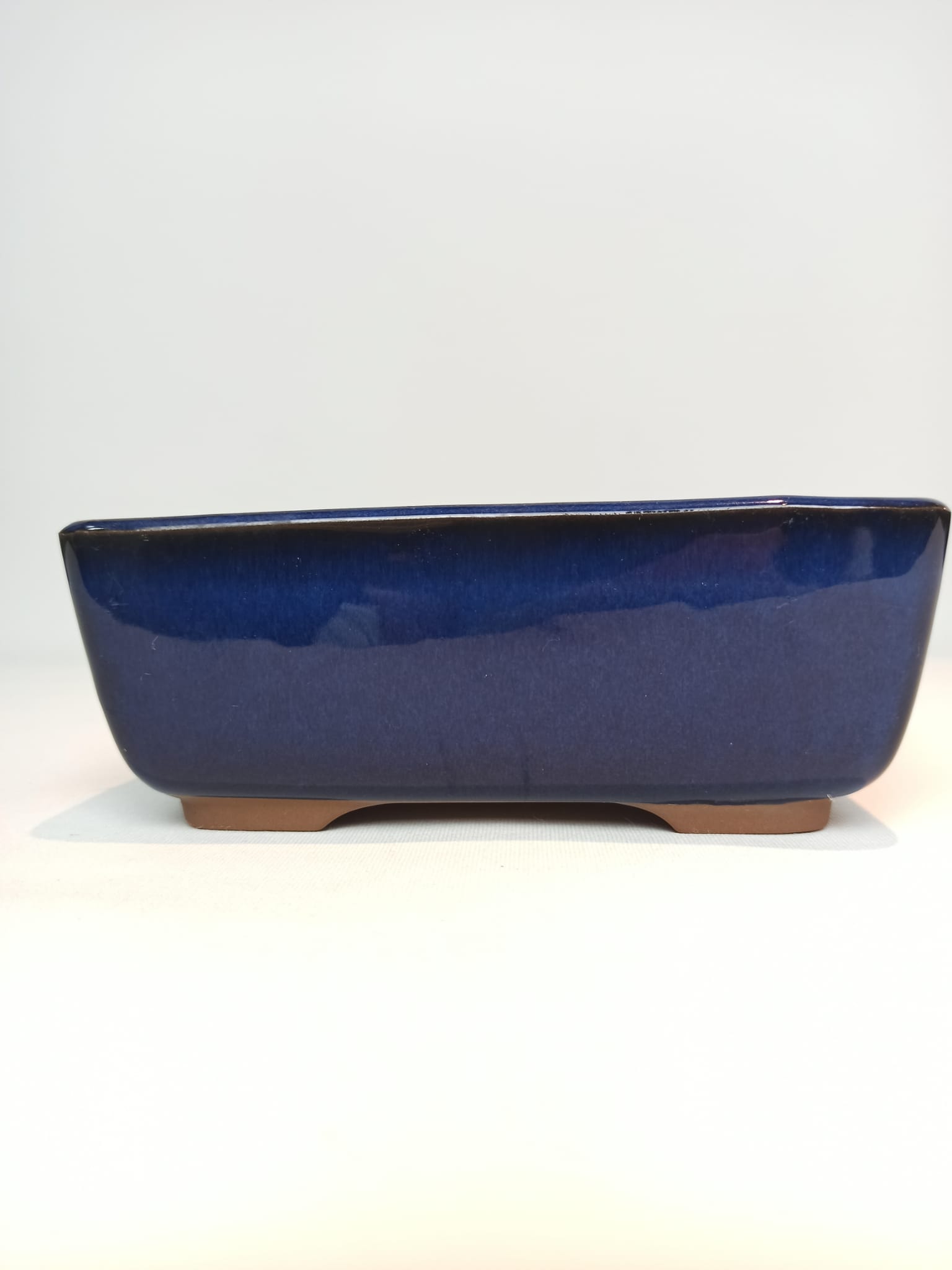 Planeta Huerto Piatto Per Bonsai In Ceramica Rettangolare Blu - 18,5x12,5x2,5cm - Gres Poroso Di Qualità